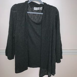 gray shirt with built in cardigan